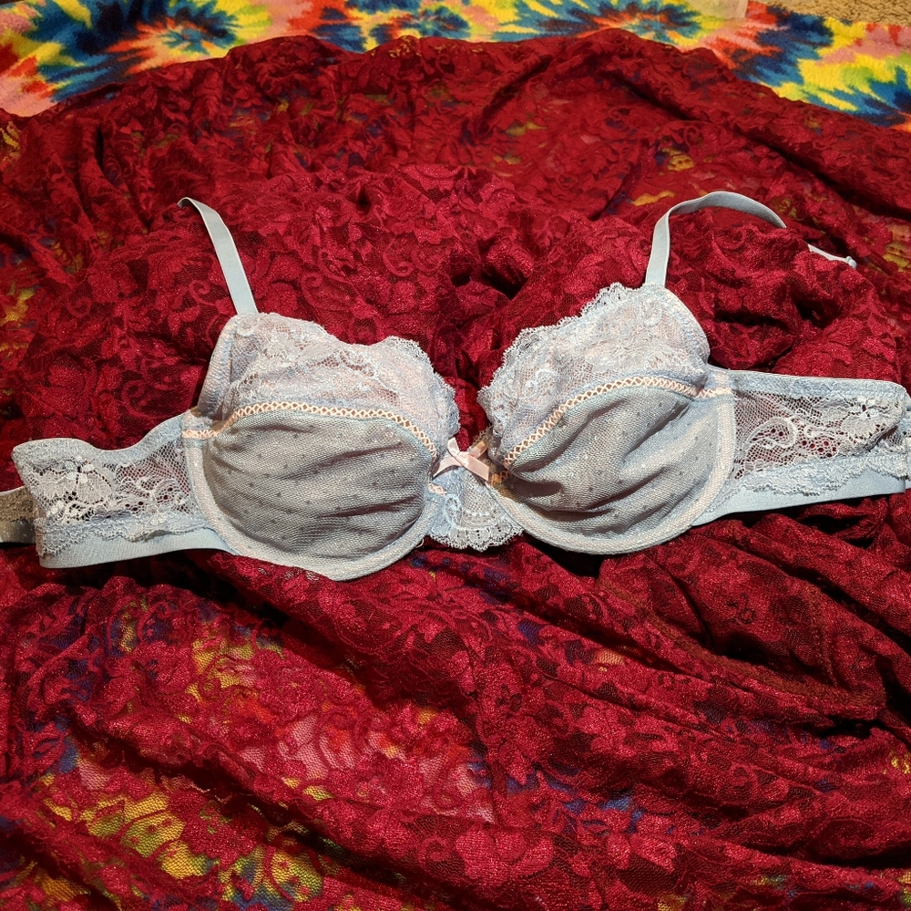 Powder blue and baby pink Lacey bra